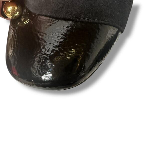 Perlina Pumps Peaches Low Block Heel Gold Details Suede and Patent Leather 9.5M - Picture 16 of 16